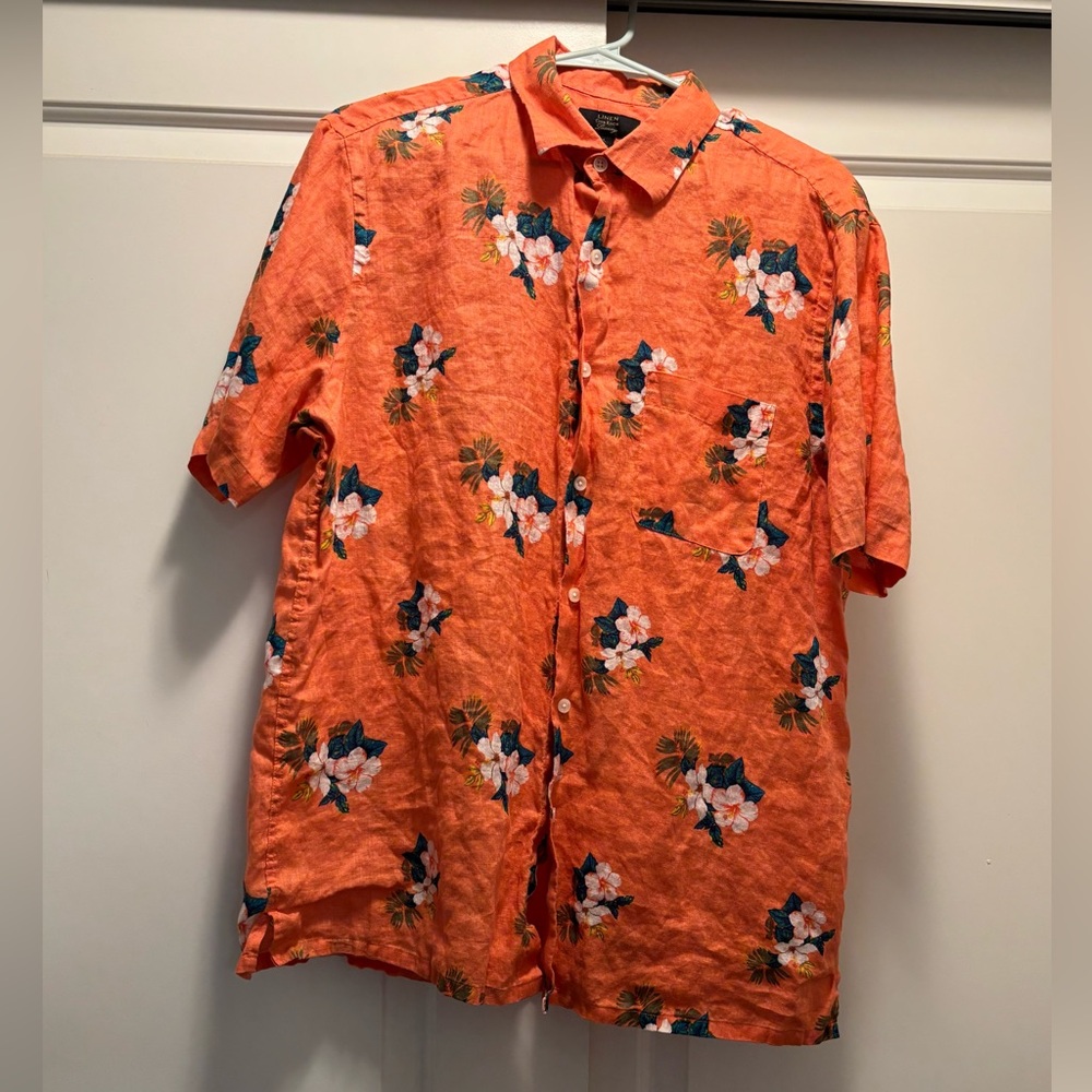 Linen Club Room 100% linen button down, size L